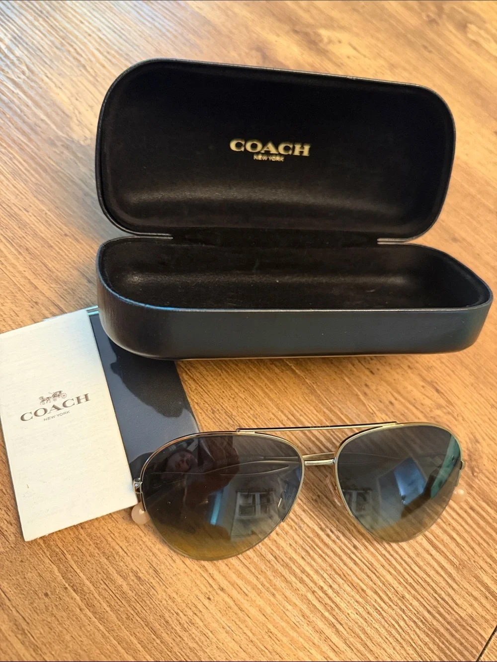 COACH Women’s Black and Gold Aviator Sunglasses